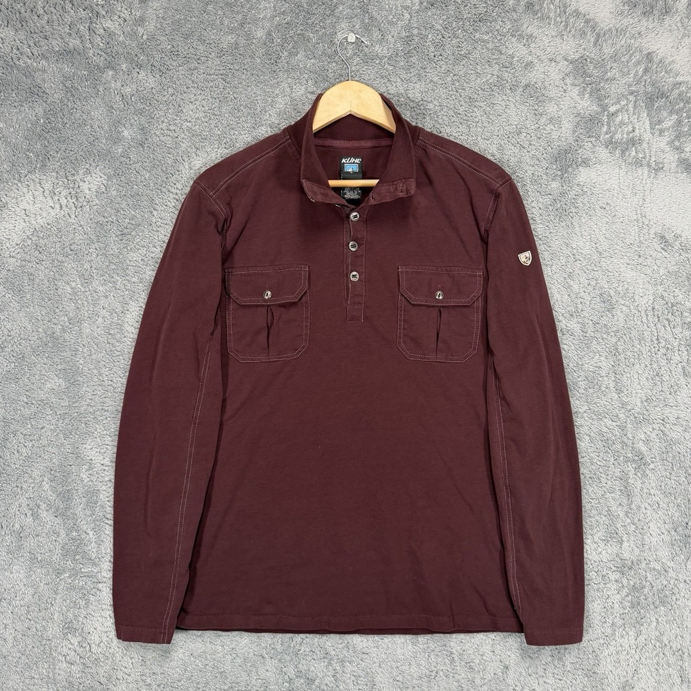 Kuhl Underground Polo Shirt Mens L Maroon 100% Organic Cotton Flap Pockets